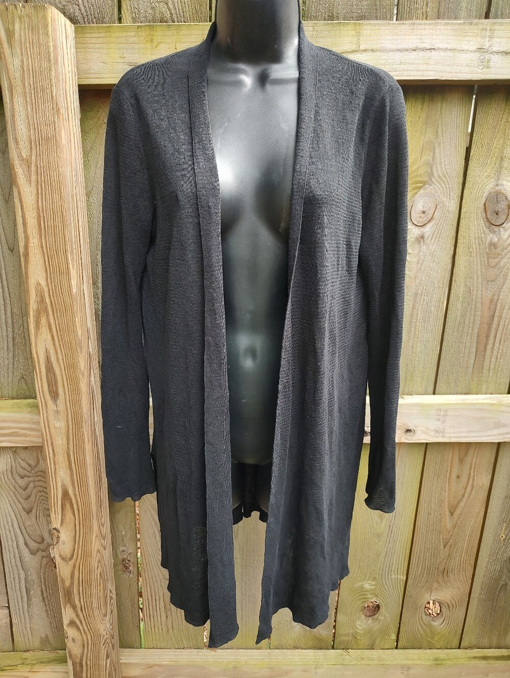 🏵️ Eileen Fisher Black Knit Linen Blend Sheer Open Relaxed Comfy Cardigan